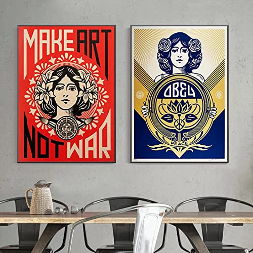 Make Art Not War OBEY Art Leinwanddruck Malerei Vintage Shepard Fairey Wandbild Wohnzimmer Schlafzimmer Dekoration Poster 50x75cm(20x30in)x2 Kein Rahmen von Guying Art