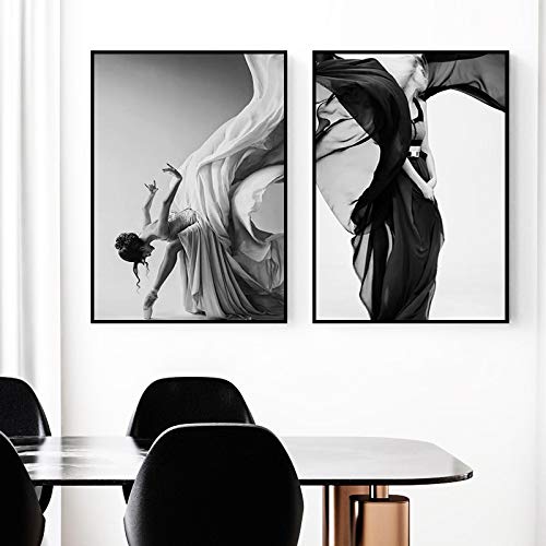 Moderne Ballett Tanzen Mädchen Poster Und Druck Leinwand Malerei Figur Kunst Wand Schwarz Weiß Bilder für Zimmer Schlafzimmer Dekor 70x100cmx2 Rahmenlos von Guying Art