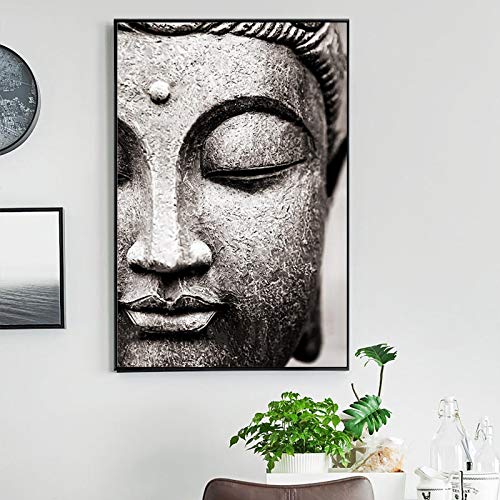 Moderne Poster Dekorative Leinwanddrucke Gemälde Grauer Buddha Mit Halbem Gesicht Kunstwandbilder Für Wohnzimmerbilder 60x80cm (24x31in) Rahmenlos von Guying Art