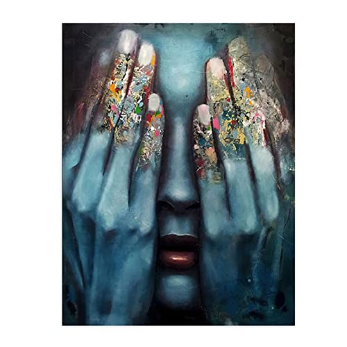 Moderne abstrakte farbige Finger Leinwand Malerei Poster und Drucke Wandkunst Bilder für Wohnzimmer Wand Dekoration 75 x 100 cm (30 x 39 Zoll) ohne Rahmen von Guying Art
