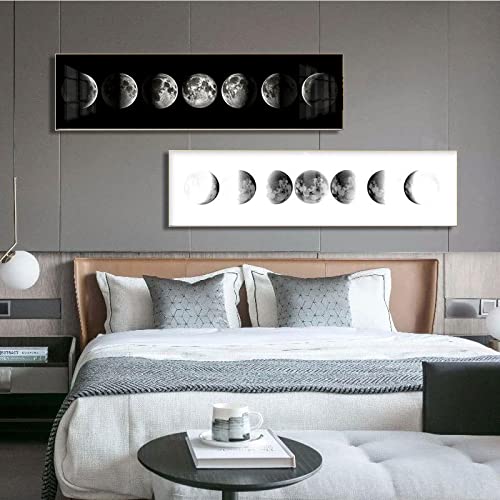 Mondphase Minimalistisches Schwarz-Weiß-Mond-Wandkunstposter HD-Druck, großes abstraktes Bild, nordisches Wohnkultur-Gemälde, 50 x 150 cm x 2, rahmenlos von Guying Art