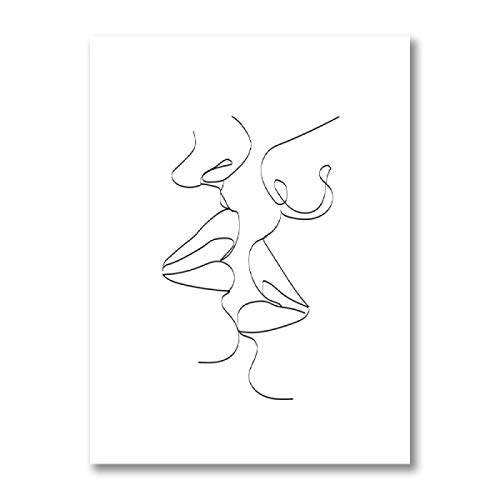 Prints for Walls Lesbische Frau Kiss Line Abstrakte Drucke Schwarz Weiß Poster Wandkunst Leinwand Gemälde Schlafzimmer Dekor 30 x 50 cm rahmenlos von Guying Art