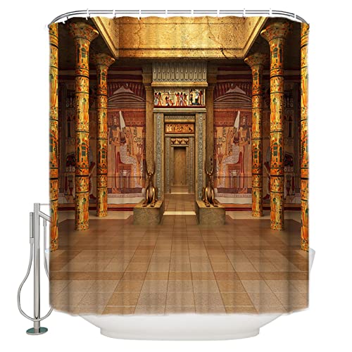 Retro Duschvorhang Ägypten Grab Antiker Palast Wasserdicht Abstrakte Kunst Duschvorhang Badezimmer Dekor Sets mit 12 Haken 200x220cm/79x87in(BxH) von Guying Art