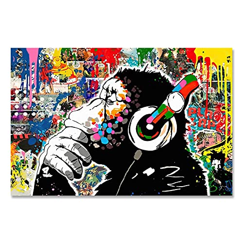 Street Art Malerei Banksy Affe Leinwand Pop Art Liebe Graffiti Bild Druck Abstrakte Wandkunst Poster Wohnkultur 60x80cm Rahmenlos von Guying Art