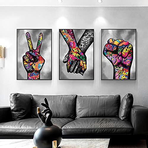 Street Graffiti Lover Hands Kunst Leinwand Malerei Kunst Wand Poster Drucke Gesten Kunst Wandbilder für Wohnzimmer Dekor 50x75cmx3 Rahmenlos von Guying Art