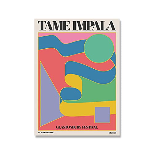 Tame Impala At Glastonbury Gig Leinwand Malerei Vintage Bunte Poster und Drucke Wandkunst Bild für Wohnzimmer Dekor 50x70cm Rahmenlos von Guying Art