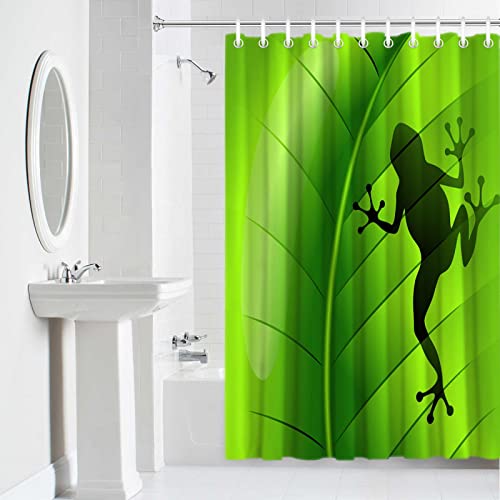 Tier Wasserdichter Duschvorhang Frosch Grünes Blatt Pflanze Zuhause Bad Dekoratives Polyestergewebe Badezimmervorhang mit Haken 120x210cm/47x83in(WxH) von Guying Art