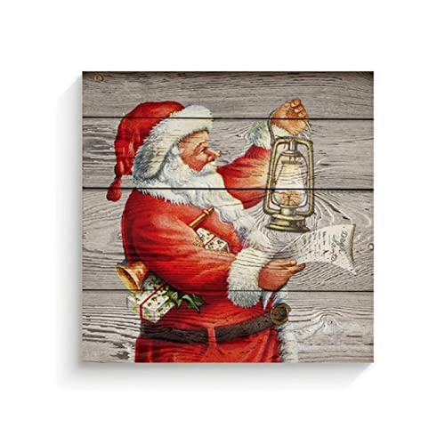 Weihnachtsbilder für die Wand Vintage Santa-Lantern Leinwand Gemälde Poster Wandkunstdrucke für Wohnzimmer Wohnkultur 70x70cm (28x28in) Rahmenlos von Guying Art