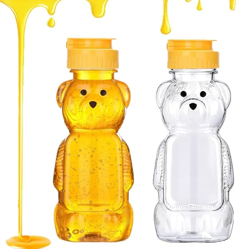 Guyode 2 Stück 250 ML Bär Honigspender Klare Honigbehälter Honigflaschen Wiederverwendbares Honigglas Quetschflasche Honiggläser Klein Saucenflasche Einmachgläser für Aufbewahren und Dosieren von Guyode