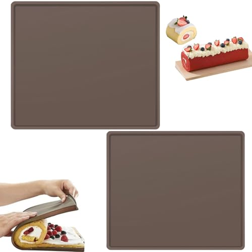 Guyode 2 Stück Backmatte aus Silikon, Silikon Backmatte Mit Rand, Antihafte Backunterlage, Teigmatte, Swiss Roll Cake Mat, Swiss Roll Backblech Biskuitrolle Backform für Kochen Backen Keksen von Guyode