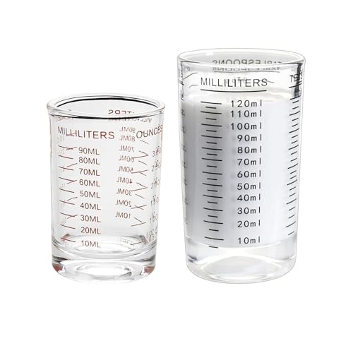 Guyode 2 Stück Messbecher Becherglas Messbecher Klein Glas Measuring Cups Cocktail Measuring Cups Dosierflasche Dressingshaker Waschmittel Dosierhilfe Backen Zubehör Rührschüssel Rührbecher von Guyode