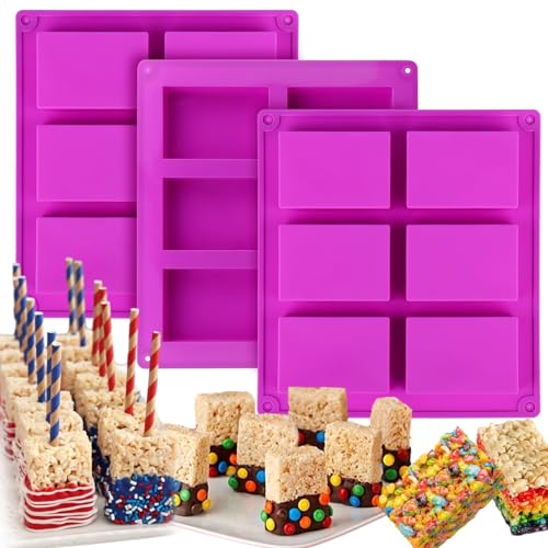 Guyode 3 Stück Müsliriegel Backform Riegelform Silikon Müsliriegel 6 Mulden Müsliriegel Form Silikon Antihaft Rechteckige Energieriegel Form für Muffins Kuchen Seifen Schokolade Brownie (Lila) von Guyode