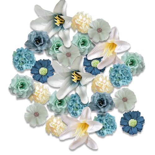 Guyode 40 Stück Künstliche Blumen, Mehrfarbig Kunstblumen, Mini Fake Blumen Dekoration, Artificial Flowers, Künstliche Blumenköpfe für DIY Basteln Scrapbooking (Blau Grau Serie) von Guyode