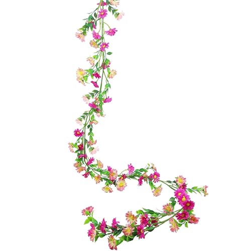 Guyode Blumengirlande Gänseblümchen Deko Blumen Girlande Frühling Outdoor Wetterfest Deko Blumen Blumenrebe mit Grüne Blätter Margeriten Kunstblumen Hängend für Hochzeitsbogen Garten Decor (Rosenrot) von Guyode