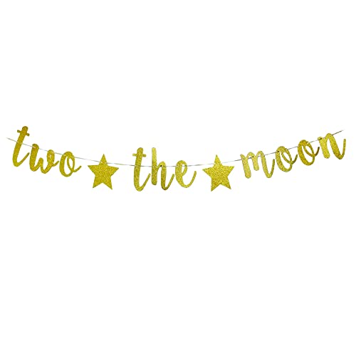 Guysckfi Two the Moon Banner - To The Moon Party Schild, Goldfarbene Glitzerwörter, 2. Geburtstag Weltraum Party Dekoration, Ca. 162 cm x [Breite] cm von Guysckfi