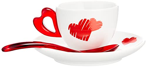 Guzzini - Love, 2 Espressotassen mit Untertasse und Löffel - Rot Trasparent, 22,7 x 14,5 x h8 cm | 50 cc - 11410065 von Guzzini