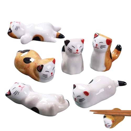 Esslöffelständer, 6-teiliges Set mit Glückskatzenhalter-Set für Löffel, Keramikgabeln, Essstäbchen und Bürsten, multifunktionales Küchentischzubehör, niedliche Utensilienablagen, 14 x 14 x 4 cm Esslöffelständer, 6-teiliges Set mit Glückskatzenhalter-Set für Löffel, Keramikgabeln, Essstäbchen und Bürsten, multifunktionales Küchentischzubehör, niedliche Utensilienablagen, 14 x 14 x 4 cm von Gvblkq