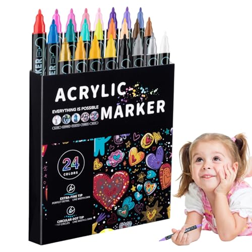 Gvblkq Acrylic Paint Markers | Double-Tip Color Markers for Artists | Water-Soluble Acrylic Paint Pens with Fine & Round Tips for Rock, Canvas, Ceramic, Wood, Ideal for Drawing & Crafting von Gvblkq