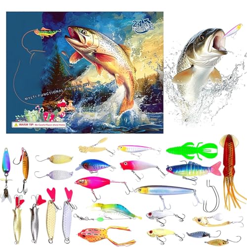 Gvblkq Angeln Abenteuer | 24 Tage Weihnachtskalender Mit Angelködern - Weihnachtssocken Füllung Angelzubehör Set Für Männer Angler von Gvblkq
