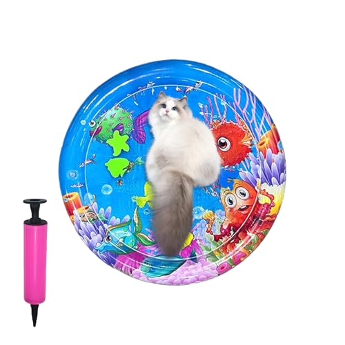 Gvblkq Cat Water Play Mat, Water Bed for Cats with Inflatable Pump, 25.59 Inches Pet Cooling Cushion with Thickened Design, Fun Crawling Pad for Floor Play, Daily Travel, Home, Outdoor Use von Gvblkq