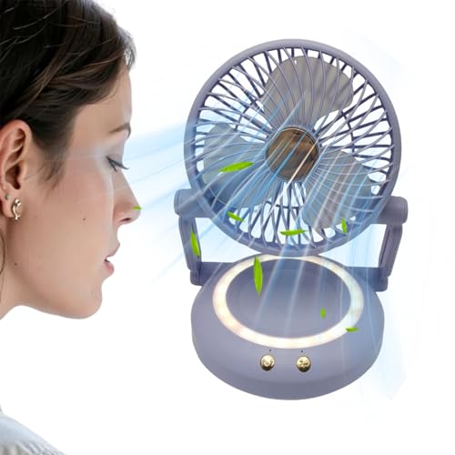 Small Desk Fan, Handheld, ABS Foldable Rechargeable Air Cooler with LED Lights - Portable Oscillating Fan for Travel, Office, Home, and Outdoor Use, 6.69x7.48x3.74 Inches von Gvblkq