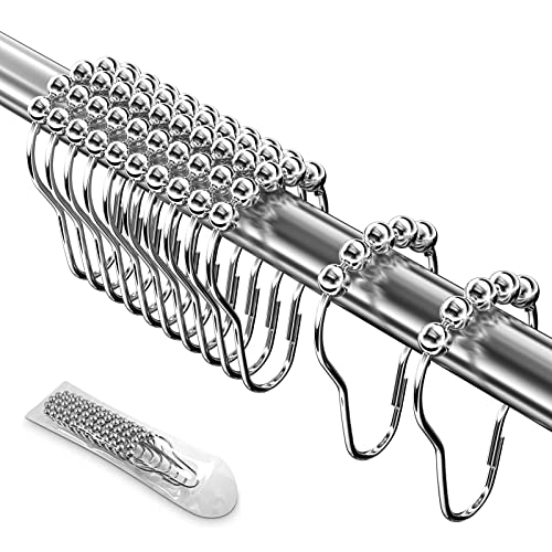 Gvolatee 12 Stück Duschvorhang Haken, Duschvorhangringe Edelstahl Rostfrei, Aufhängeringe mit Gleitsystem, Leicht Gleitende Duschvorhanghaken, Duschringe für Duschvorhangstange, Kleiderstange (Silber) von Gvolatee