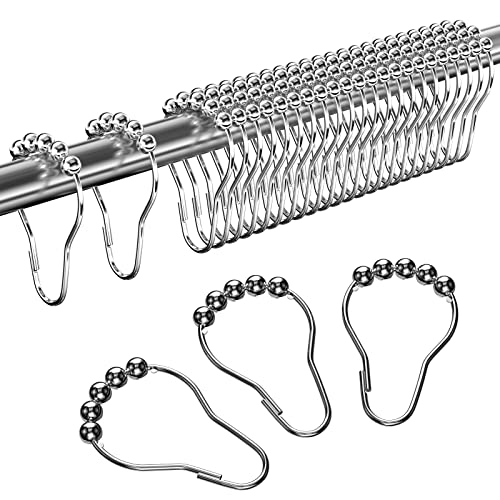 Gvolatee 24 Stück Duschvorhang Haken, Duschvorhangringe Edelstahl Rostfrei, Aufhängeringe mit Gleitsystem, Leicht Gleitende Duschvorhanghaken, Duschringe für Duschvorhangstange, Kleiderstange (Silber) von Gvolatee