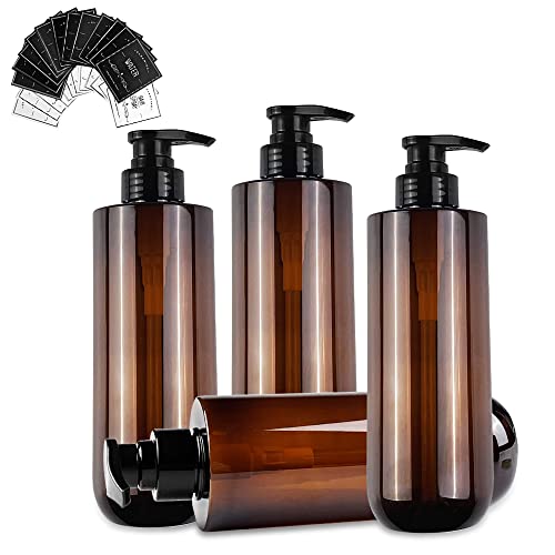 Gvolatee 4er Set Seifenspender Braun - Shampoo Spender 500ml Pumpflasche - Spülmittelspender Küche - ABS Pumpkopf + Aufkleber von Gvolatee