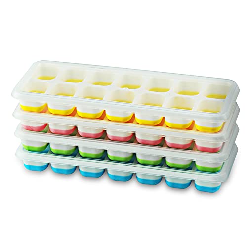 Gvolatee Eiswürfelform, 4er Pack Eiswürfelform Silikon Mit Deckelm, Platzsparend und stapelbar Ice Tray Ice Cube, BPA Frei Quadratische Eiswürfelschalen einfach Herauszunehmen von Gvolatee