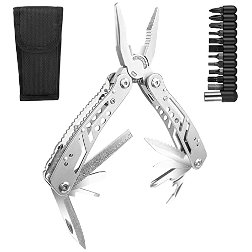 Gvolatee Multitool Werkzeug 11 in 1, Faltbares Edelstahl Multifunktionale Zange mit Schraubendreher Bits, Multifunktionszange, Tragbare Multi Tool Messer Outdoor für Camping, Hiking, Reparieren von Gvolatee