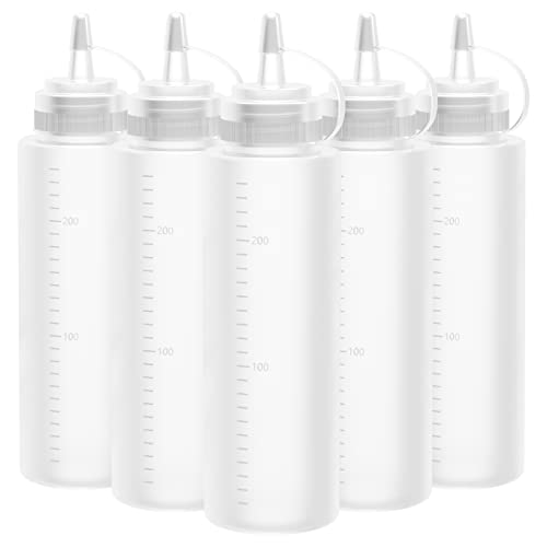 Gvolatee Squeeze Flasche, 5 Stück 250ml 8oz Plastik Quetschflasche Mit Kappen - BPA Frei,Kein Leck Condiment Flaschen für Malen,Backen,Ketchup,scharfe Soße,Olivenöl, Saucenflasche von Gvolatee