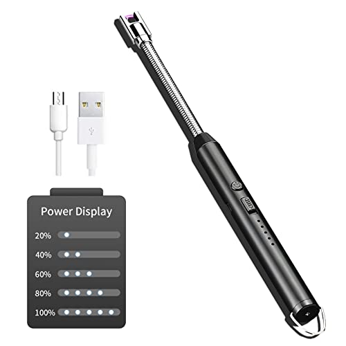 Gvolatee Stabfeuerzeug,Lichtbogen Feuerzeug Elektrisch mit längerer Hals,Elektronisches Feuerzeug USB Aufladbar Winddichte Flammenlose für Küche Herd Camping Feuerwerk Kamin Kerzen Anzünden Schwarz von Gvolatee
