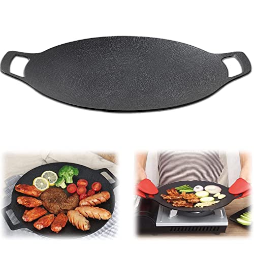 Gvqng Multifunktional Medizinische Steingrillpfanne Antihaftbeschichtete Pfanne, Koreanische BBQ-Grillpfanne, Abgelagertes Gusseisen Runde Grillpfanne mit Anti-Verbrühungsgriff,1pcs,M von Gvqng