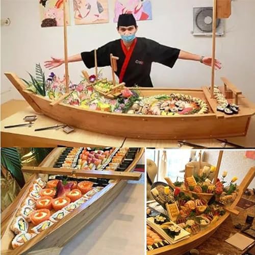 Gvqng Sushi-Boot aus Holz, Sushi-Teller in Bootsform, Sashimi-Sushi Bambusteller, Japanischer Stil Bambus-Sushi-Tablett Vorspeisenteller, für das Restaurant zu Hause,A,100 * 32.5cm von Gvqng
