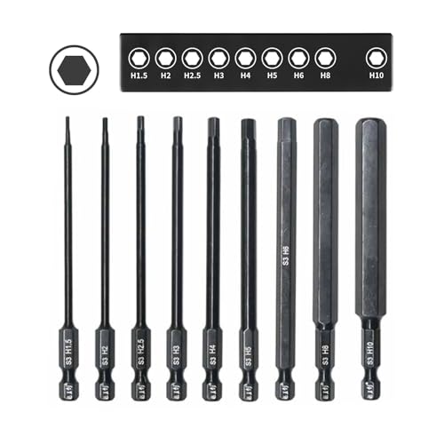 9 Stück Inbus Bitsatz mit starkem Magnetkopf, 100mm langer Hex Bits für Akkuschrauber, 1/4" Sechskantschaft Impact Bit Set für Schlagschrauber, Phosphid Schwarz Schraubendreher Zubehör von Gvrxec