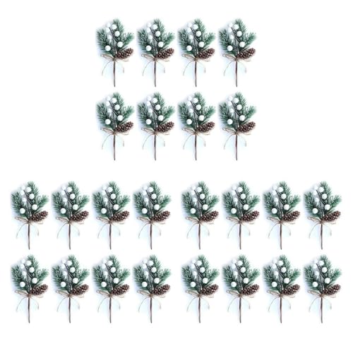 Gvvsjgdbis 24X WeißE Weihnachten Beeren/Beere Stiele Kiefern Zweige & KüNstliche Tannen Zapfen/WeißE Stechpalme SprüHen/Kranz Picks für Dekoration von Gvvsjgdbis