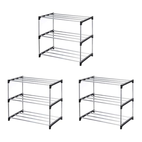 Gvvsjgdbis 3 x stapelbares kleines Schuhregal, Eingangsbereich, Flur und Schrank, platzsparende Aufbewahrung und Organisation (3 Ebenen, schwarz) von Gvvsjgdbis