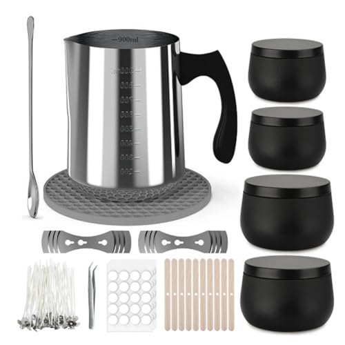 Gvvsjgdbis 304 Edelstahl Wachsschmelztopf mit Kerzendosen Jar, DIY Kerzenherstellung Werkzeug Set Kit Kerzenherstellung Material Kit von Gvvsjgdbis