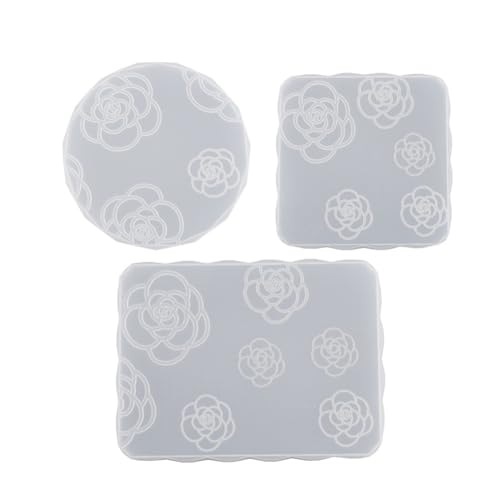 Gvvsjgdbis 3PCS Camellia Untersetzer Harz Silikonform Kaffee Untersetzer Tablett Form Epoxidharz Gips Beton Weinglas Tasse Mattenform Einfache Installation von Gvvsjgdbis
