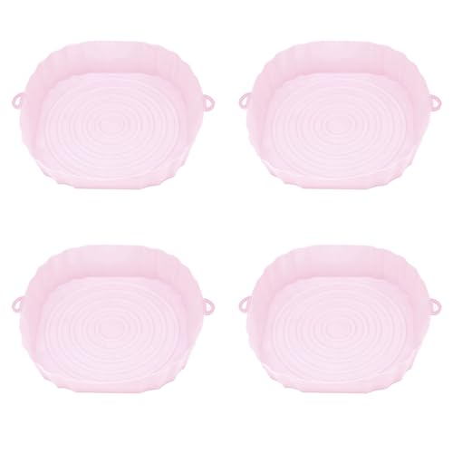 Gvvsjgdbis 4 Stück 20 cm Luftfritteusen Ofen Backblech Gebratenes Huhn Korb Matte AirFryer Silikon Topf Runde Ersatz Grillpfanne Rosa von Gvvsjgdbis