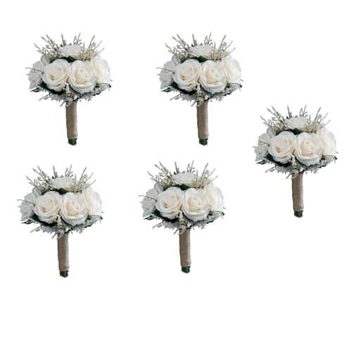Gvvsjgdbis 5X Braut Sträuße für Hochzeit, Künstliche Rose Blumen Strauß Braut Brautjungfer Halten, Blumen Mädchen Blumen Strauß von Gvvsjgdbis