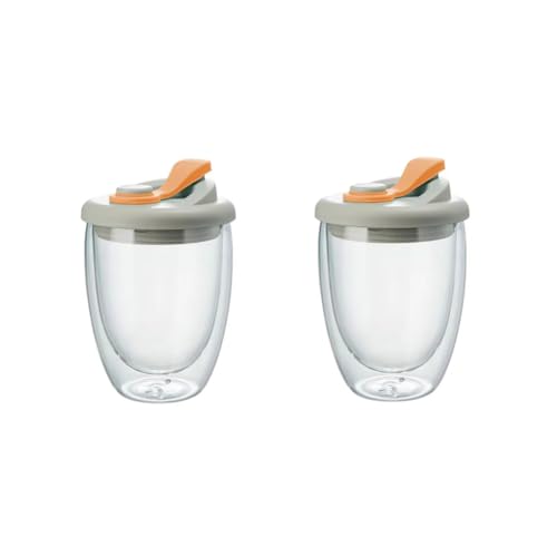 Gvvsjgdbis Doppelwandiger Glas-Wasserbecher mit auslaufsicherem Deckel – isolierter transparenter Kaffeebecher für Milch, Tee, Saft, Trinkgeschirr, Orange von Gvvsjgdbis