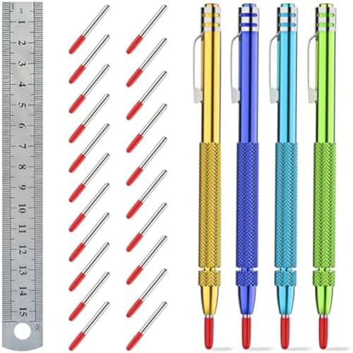 Gvvsjgdbis Farbige Wolframkarbid-Anreißnadel mit Magnet, A-Lineal, mit extra 21 Ersatz-Markierungsspitze, für Glas/Keramik/Blech B von Gvvsjgdbis