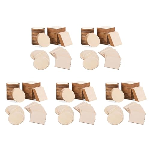 Gvvsjgdbis Holzscheiben, unlackiert, quadratisch und rund, für DIY-Untersetzer, Kunst, Malen, Färben, Basteln, 250 Stück von Gvvsjgdbis
