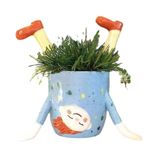 Gvvsjgdbis Inverted Girl Flower Pot Flower Pot Indoor Outdoor Plant Container Home Balcony Garden Dress Up Blue von Gvvsjgdbis