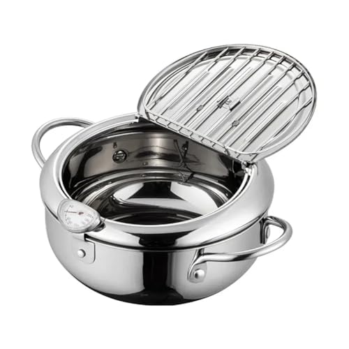 Gvvsjgdbis Japanische Tempura Fritteuse Pfanne mit Thermometer und Deckel, 304 Edelstahl Frittiertopf für Küche von Gvvsjgdbis