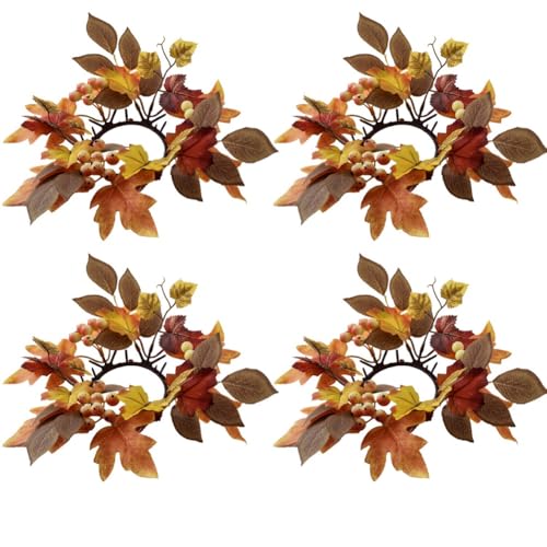 Gvvsjgdbis Kerzenkranz, Thanksgiving-Kerzenkranz mit Ahornblättern und Beeren, Tischdekoration zum Herbsterntefest B von Gvvsjgdbis
