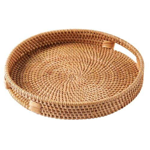 Gvvsjgdbis Rattan-Serviertablett, 30 cm, gewebte Serviertabletts mit Griffen für Zuhause, rundes Esstischtablett, Weidenkorb von Gvvsjgdbis