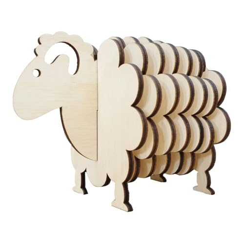 Gvvsjgdbis Schaf in 3D-Puzzleform, Holzuntersetzer für Getränke, Set mit Lustigen Schafuntersetzern, Niedliche Tieruntersetzer, Holzfarbe von Gvvsjgdbis