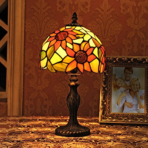 8-Inch Idylle Sonnenblume Buntglas Tiffany Schlafzimmerlampe Nachttischlampe Modell A von Gweat Tiffany